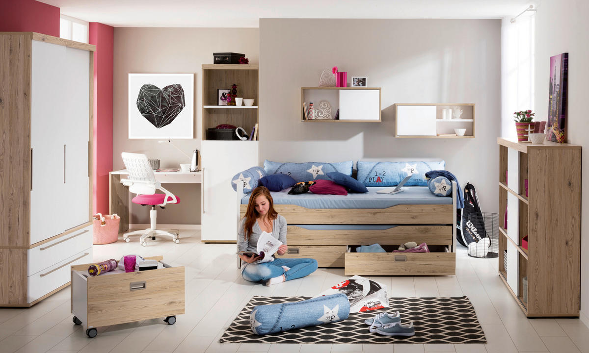 BETT 90/200 cm,  in Weiß, Eichefarben,  - Eichefarben/Weiß, Design (90/200cm) - Paidi