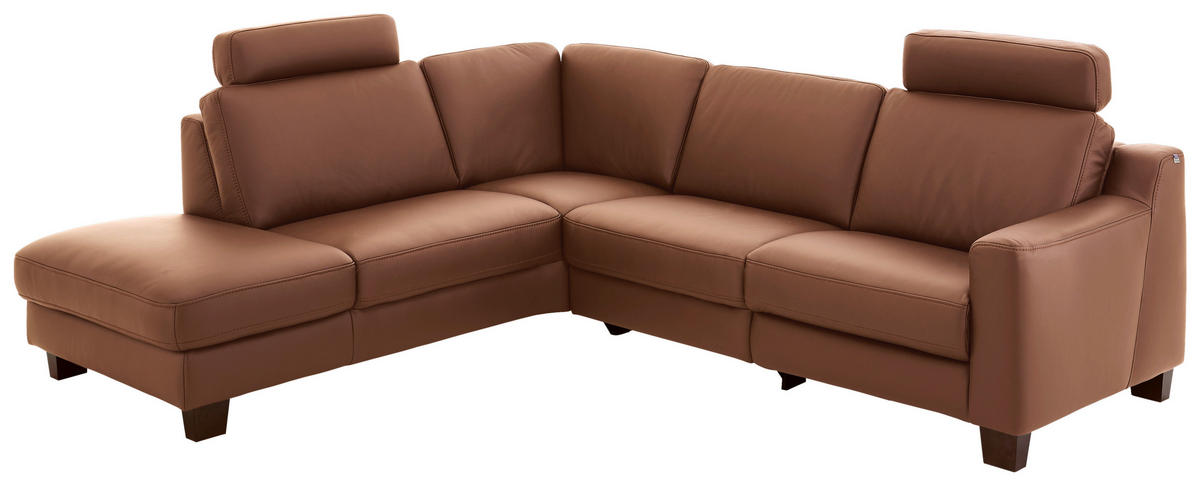 ECKSOFA in Echtleder Braun  - Eichefarben/Braun, Design, Leder/Holz (235/259cm) - Valdera