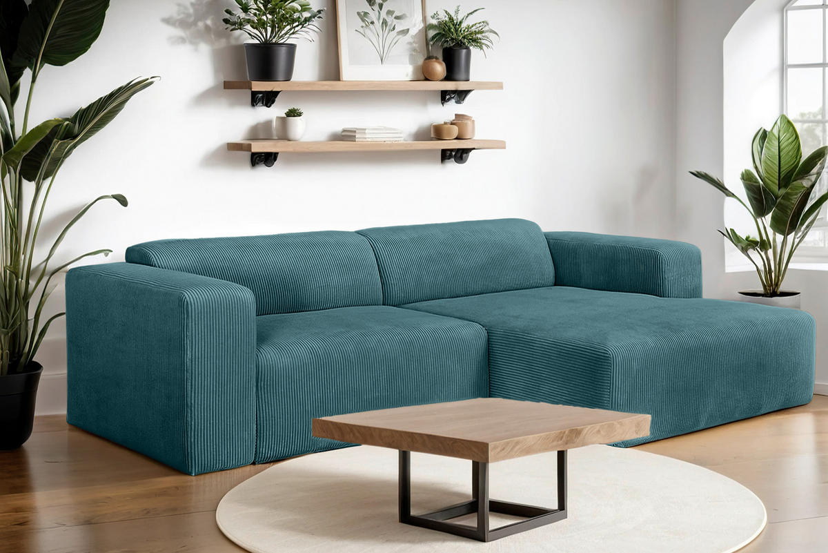 ECKSOFA BASMA in Cord Petrol  298/175 cm  - Petrol/Schwarz, Design, Kunststoff/Textil (298/175cm) - P & B