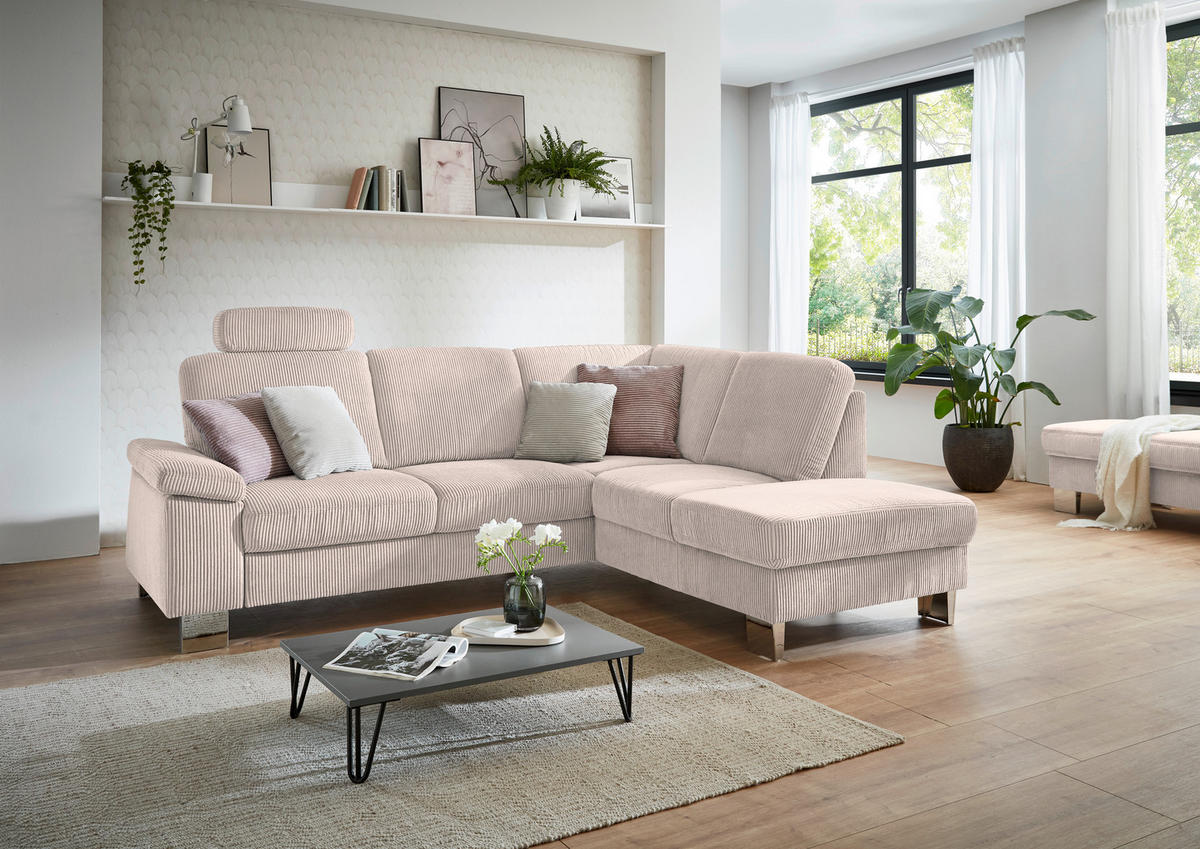 ECKSOFA in Cord Hellbraun  - Hellbraun/Edelstahlfarben, Konventionell, Textil/Metall (248/200cm) - Beldomo System
