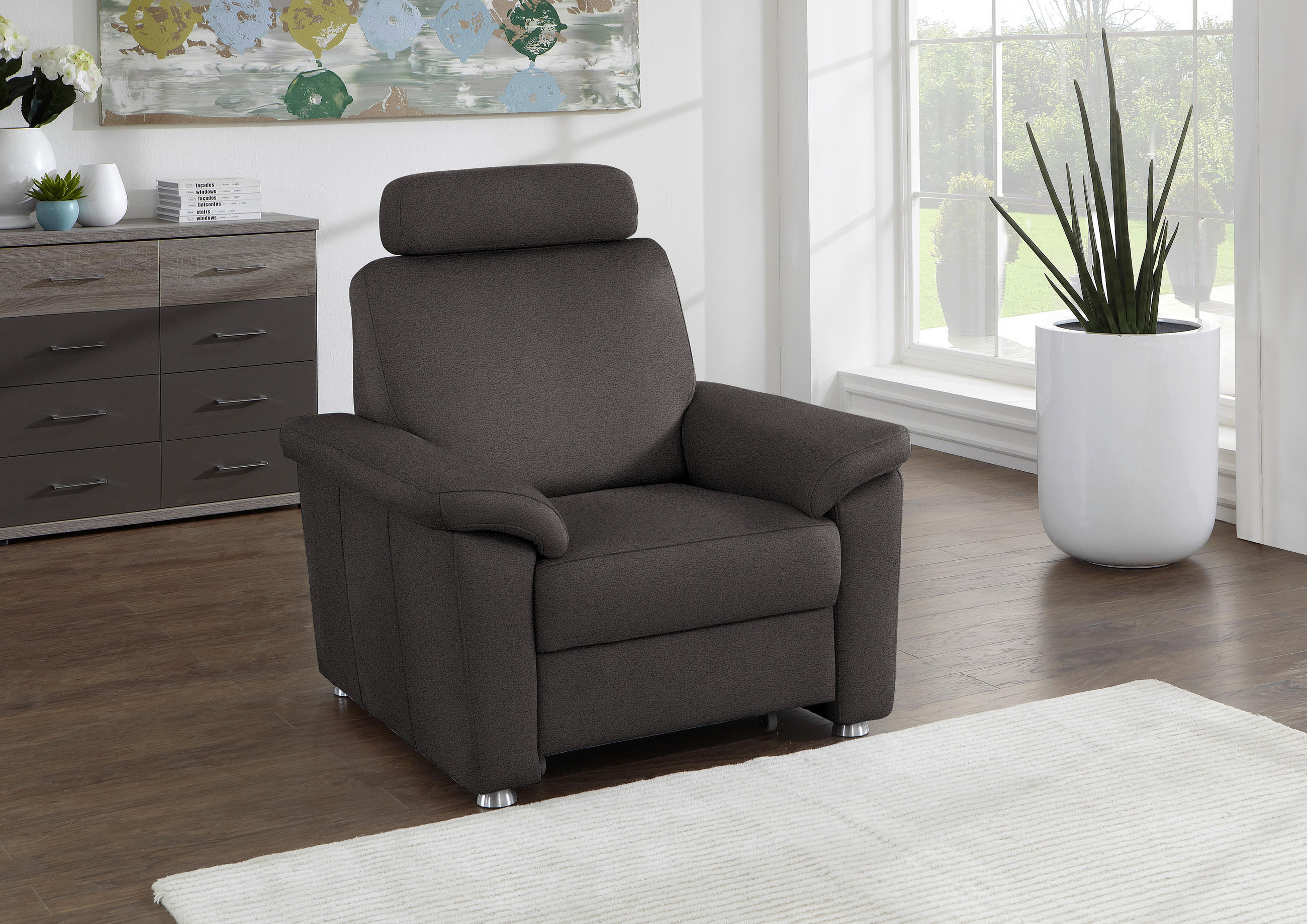 FERNSEHSESSEL in Webstoff Dunkelgrau  - Dunkelgrau/Silberfarben, Konventionell, Textil/Metall (102/91/91-159cm) - Beldomo System