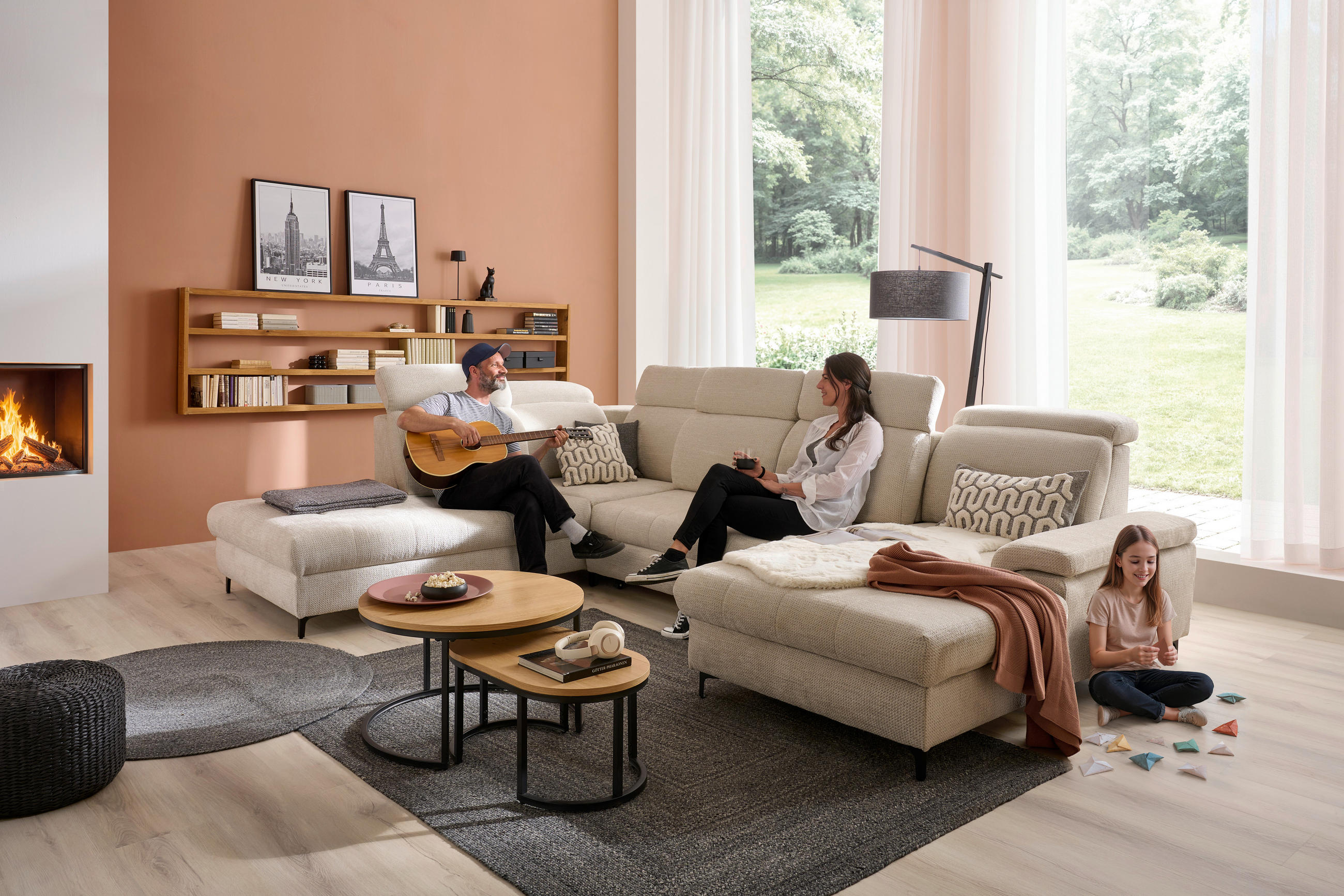 WOHNLANDSCHAFT in Struktur Beige  - Beige, Design, Textil/Metall (270/364/190cm) - Stylife