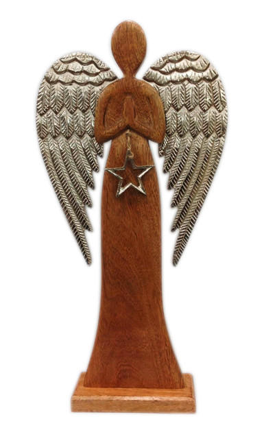 DEKOENGEL  - Silberfarben/Braun, LIFESTYLE, Holz/Metall (12/27/5cm) - X-Mas