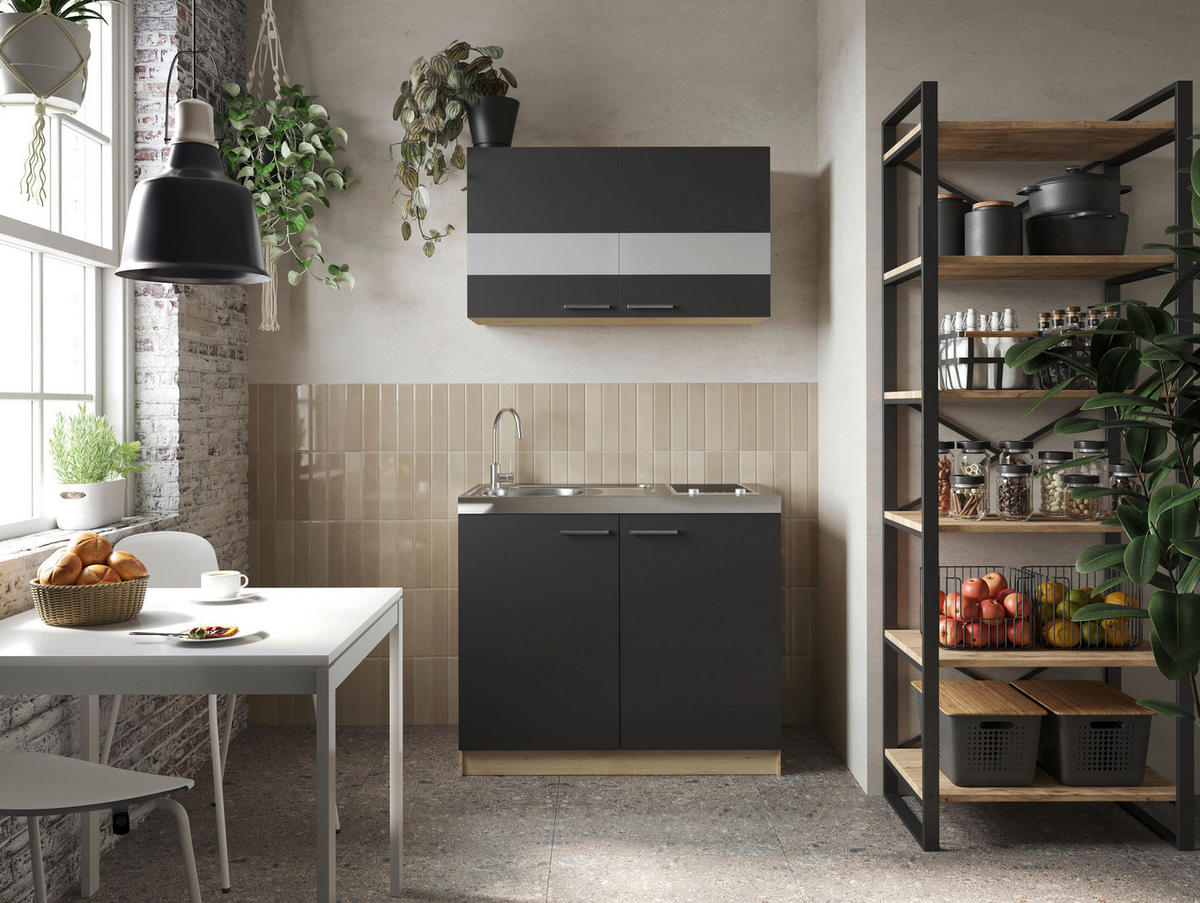 MINIKÖK 100 cm   i svart, ekfärgad  - silver/svart, Basics, metall/trämaterial (100cm) - Respekta