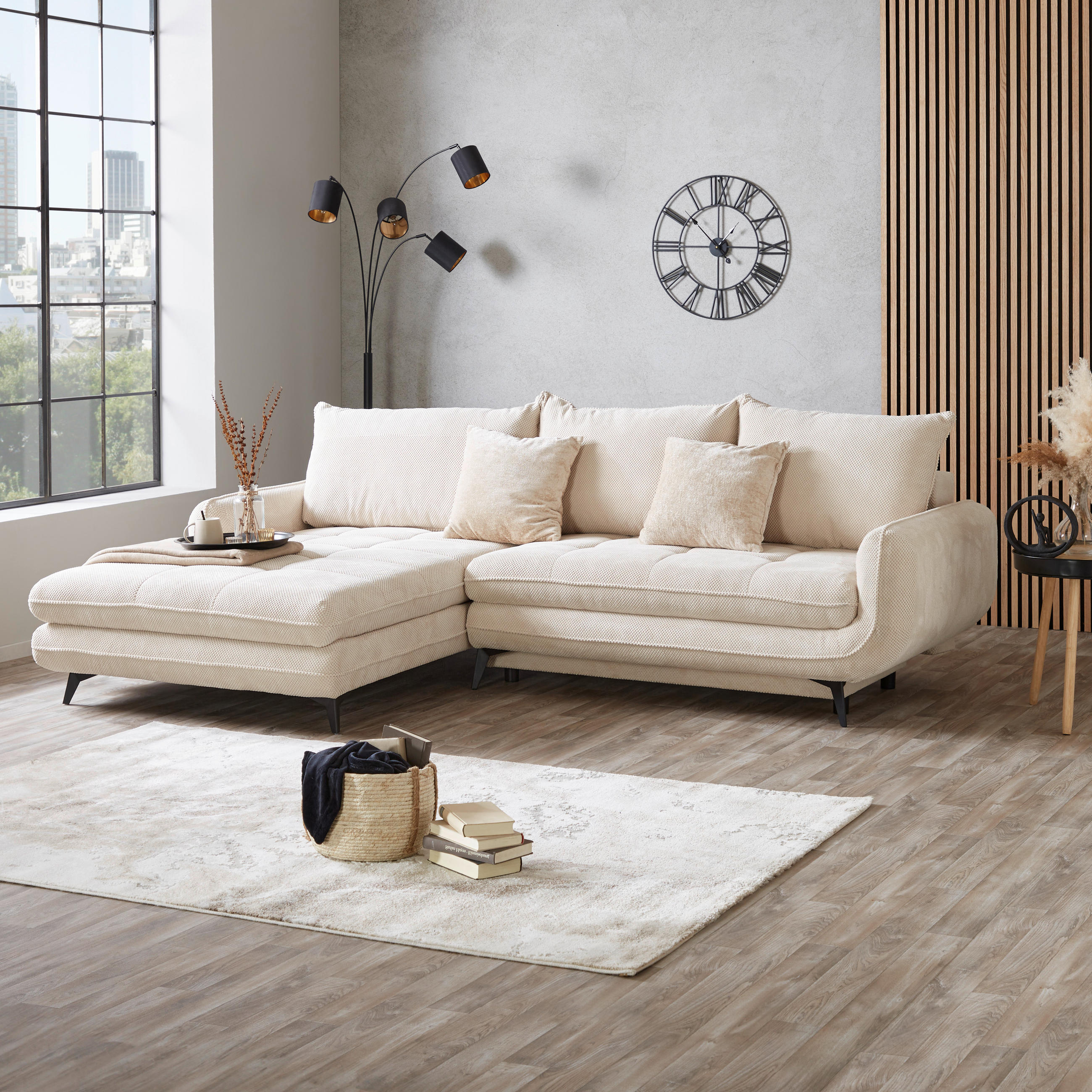 ECKSOFA WAVE Creme Struktur  - Beige/Creme, MODERN, Textil/Metall (189/266cm) - MID.YOU