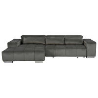 ECKSOFA Anthrazit Velours Kopfteilverstellung  - Anthrazit/Silberfarben, KONVENTIONELL, Textil/Metall (186/307cm) - Livetastic