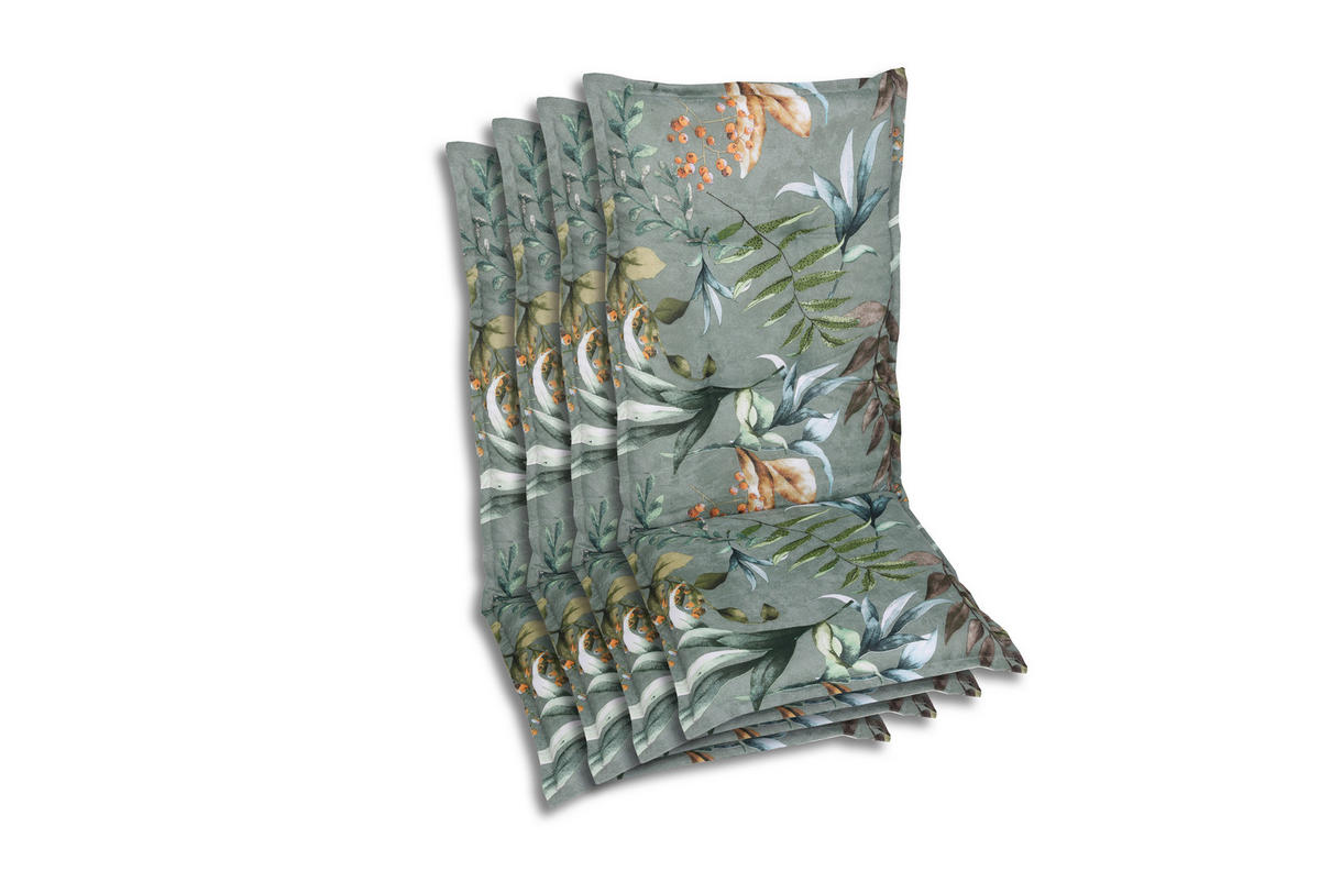 SESSELAUFLAGENSET in Braun, Grau, Grün, Graublau Blätter  - Graublau/Braun, Basics, Textil (50/7/120cm)