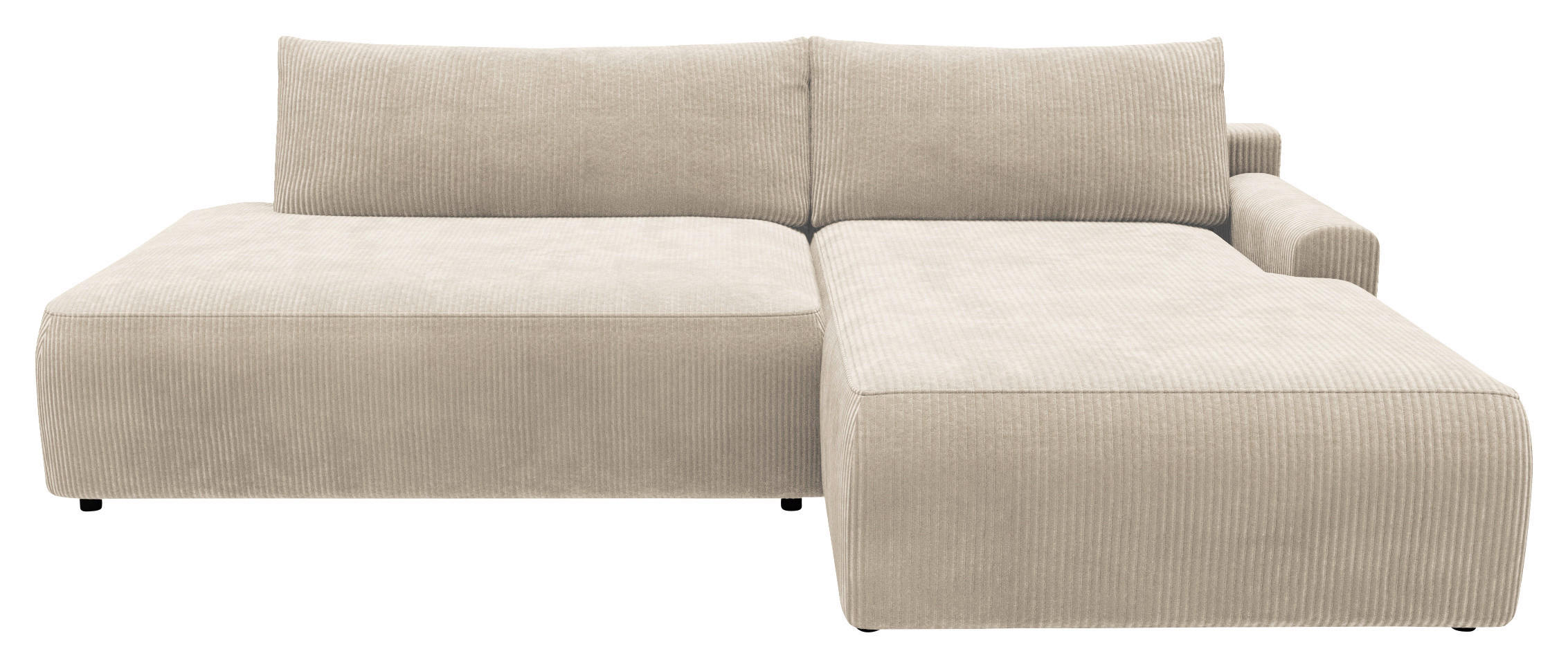 ECKSCHLAFSOFA Cord Creme  - Creme/Schwarz, MODERN, Kunststoff/Textil (253/167cm) - Trendmanufaktur