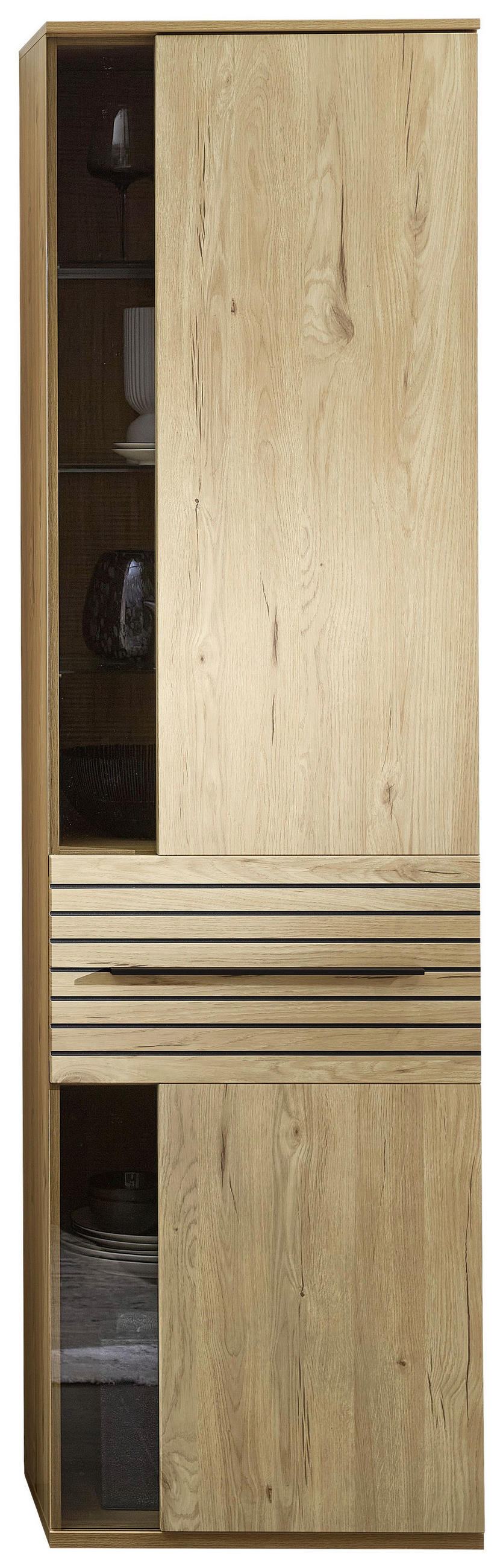 VITRINE  in Eichefarben - Eichefarben/Schwarz, KONVENTIONELL, Glas/Holzwerkstoff (60/215/40cm) - Venda