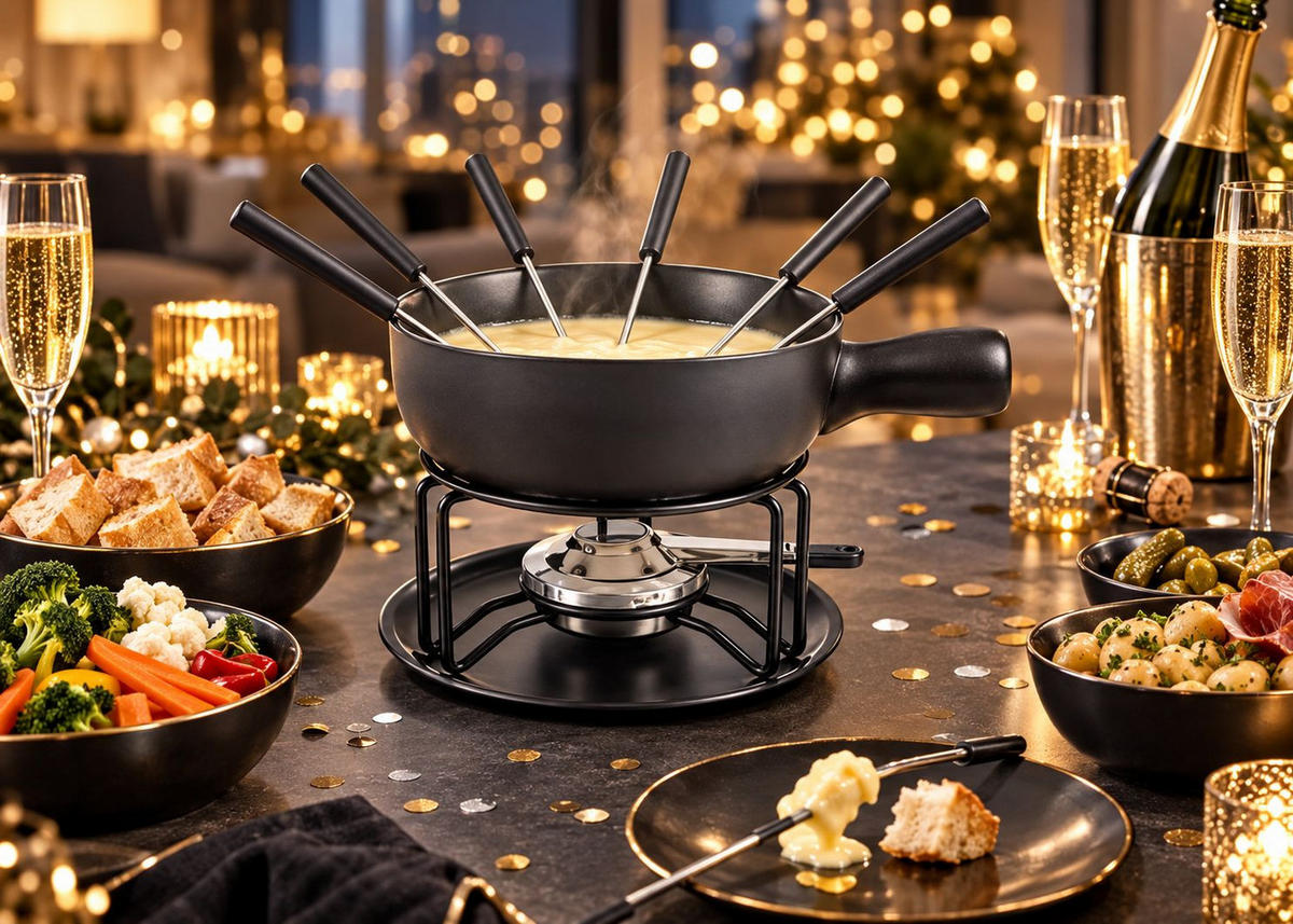 FONDUESET  - Edelstahlfarben/Schwarz, Basics, Keramik/Kunststoff - Homeware Profession.