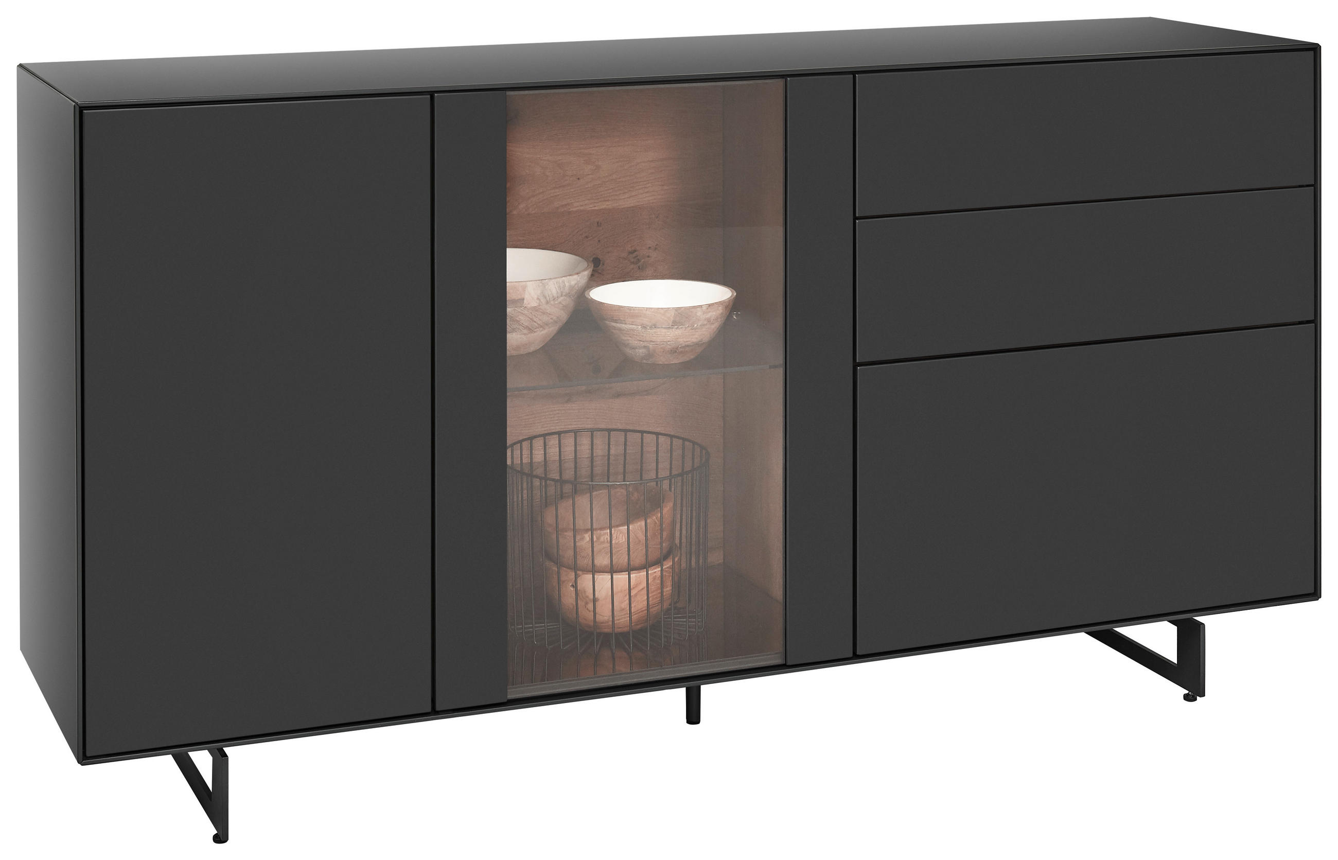 SIDEBOARD Anthrazit  174/80/44 cm  - Anthrazit, Natur, Glas/Holz (174/80/44cm) - Valnatura