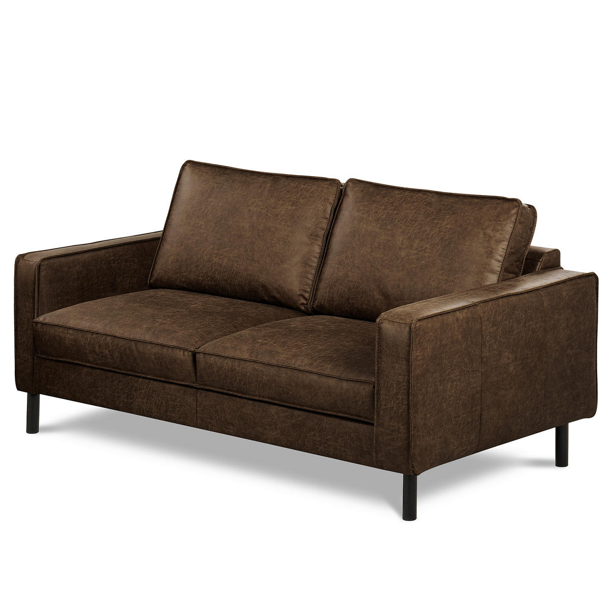 2,5-SITZER Dunkelbraun Echtleder Lederlook  - Dunkelbraun/Schwarz, Design, Leder/Textil (168/85/92cm) - Livetastic
