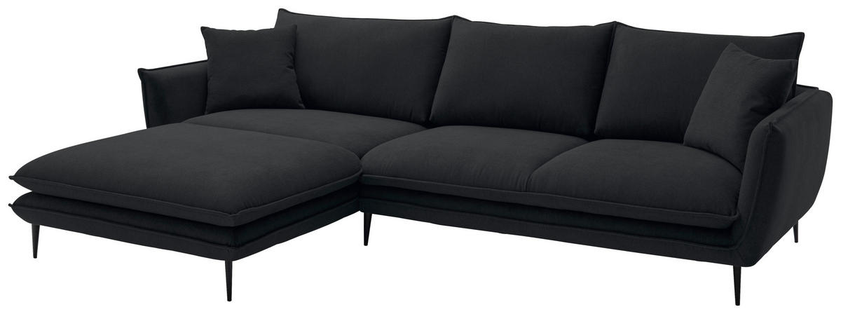 ECKSOFA Schwarz Webstoff  - Schwarz, KONVENTIONELL, Textil/Metall (196/304cm) - Hom`in