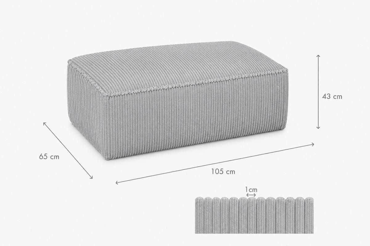 HOCKER in Textil, Holzwerkstoff Hellgrau  - Hellgrau/Schwarz, KONVENTIONELL, Holzwerkstoff/Kunststoff (105/43/65cm) - Livetastic