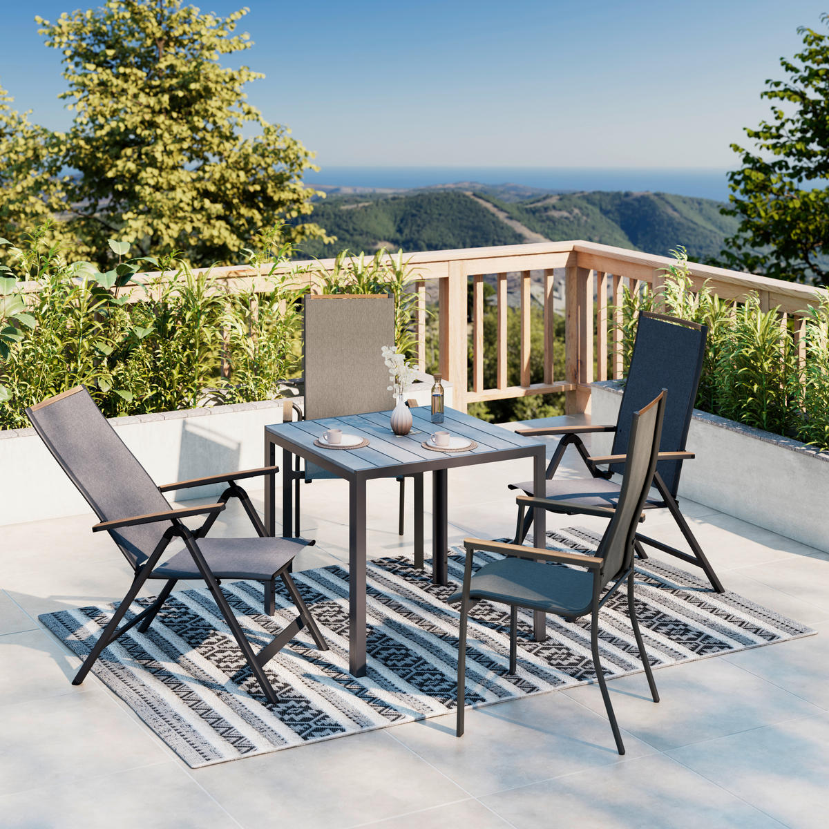 GARTENTISCH 80/80/74 cm Metall, Kunststoff quadratisch  - Dunkelgrau/Grau, MODERN, Kunststoff/Metall (80/80/74cm) - Ambia Garden