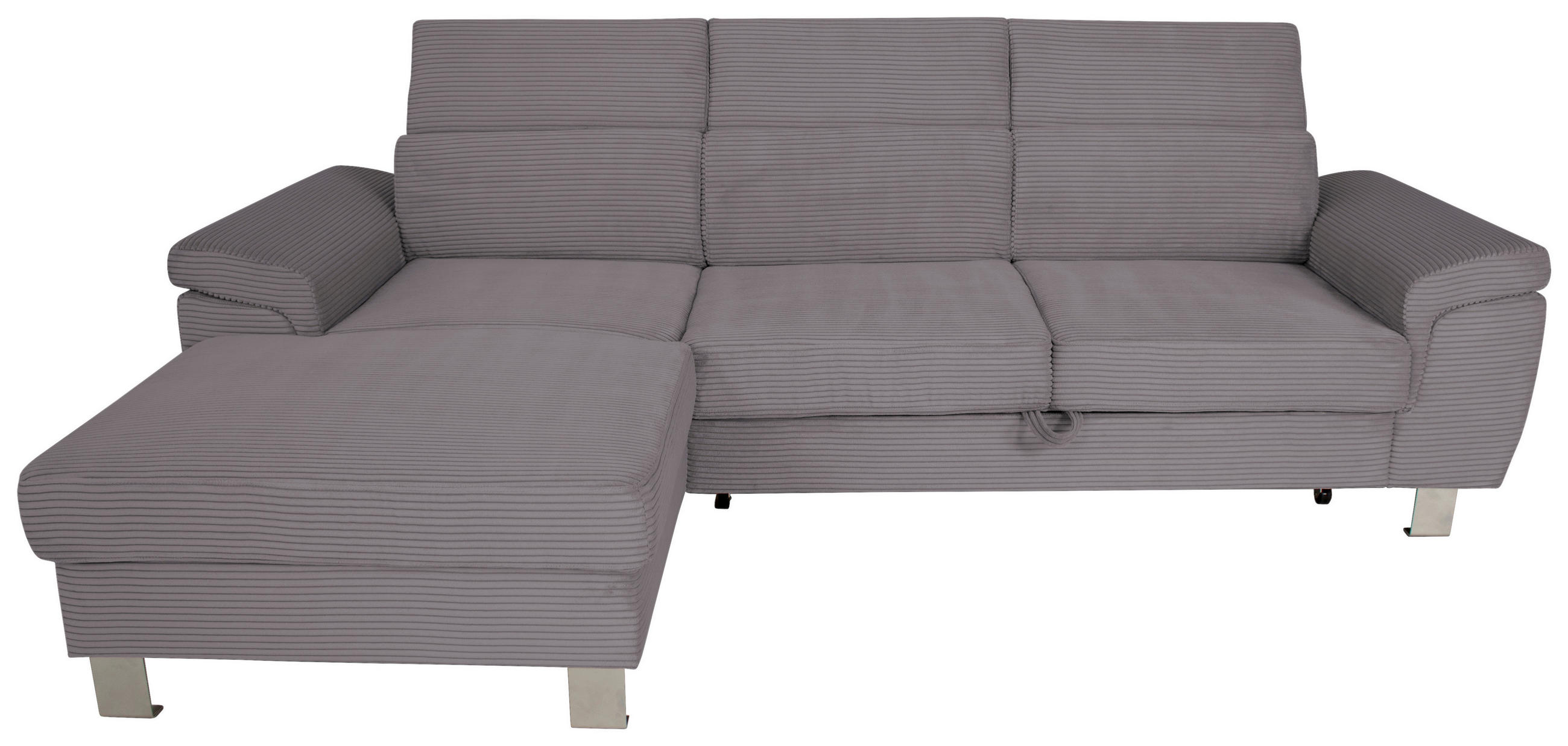 ECKSOFA inkl. Funktionen Dunkelgrau Cord  - Dunkelgrau/Silberfarben, Design, Textil/Metall (167/250cm) - Xora