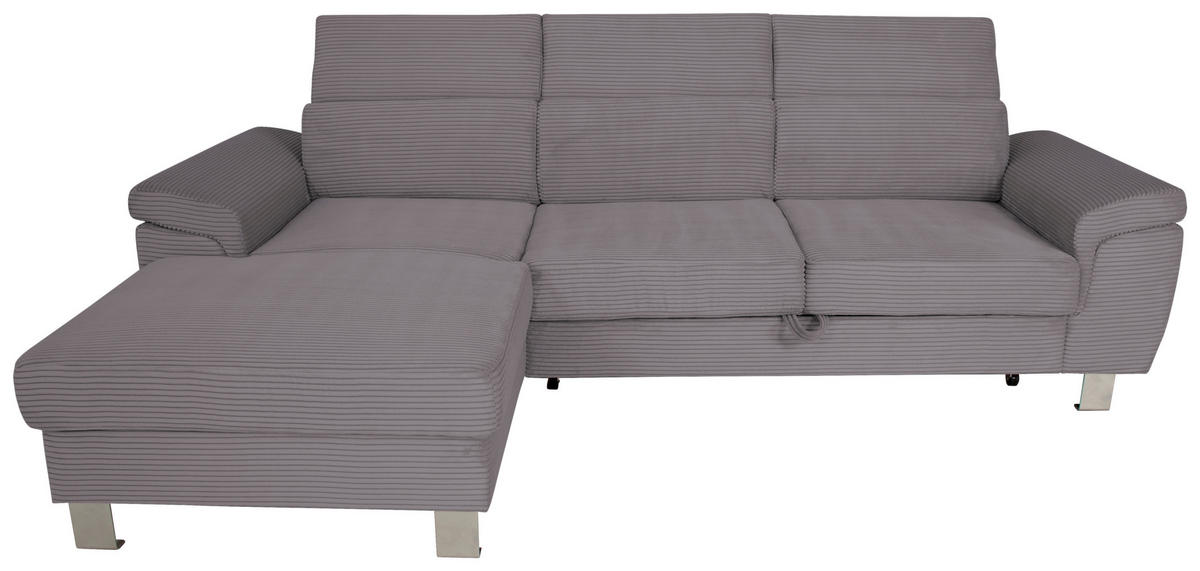 ECKSOFA inkl. Funktionen Dunkelgrau Cord  - Dunkelgrau/Silberfarben, Design, Textil/Metall (167/250cm) - Xora