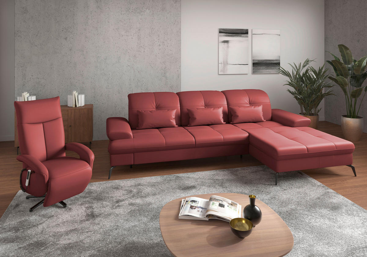 ECKSOFA Rot Kombination Echtleder/Stoff Vliesstoff  - Rot/Schwarz, KONVENTIONELL, Leder/Textil (279/185cm) - Sit & More