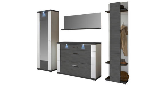 GARDEROBE 4-teilig  in 263,5/206,6/41,6 cm  - Weiß Hochglanz/Graphitfarben, Design, Holzwerkstoff (263,5/206,6/41,6cm) - Xora