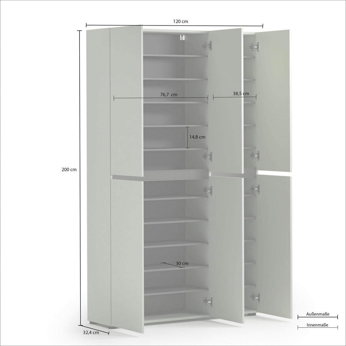 SCHUHSCHRANK Grün  - Schwarz/Grün, Design, Holzwerkstoff/Kunststoff (120/200/34cm) - home24