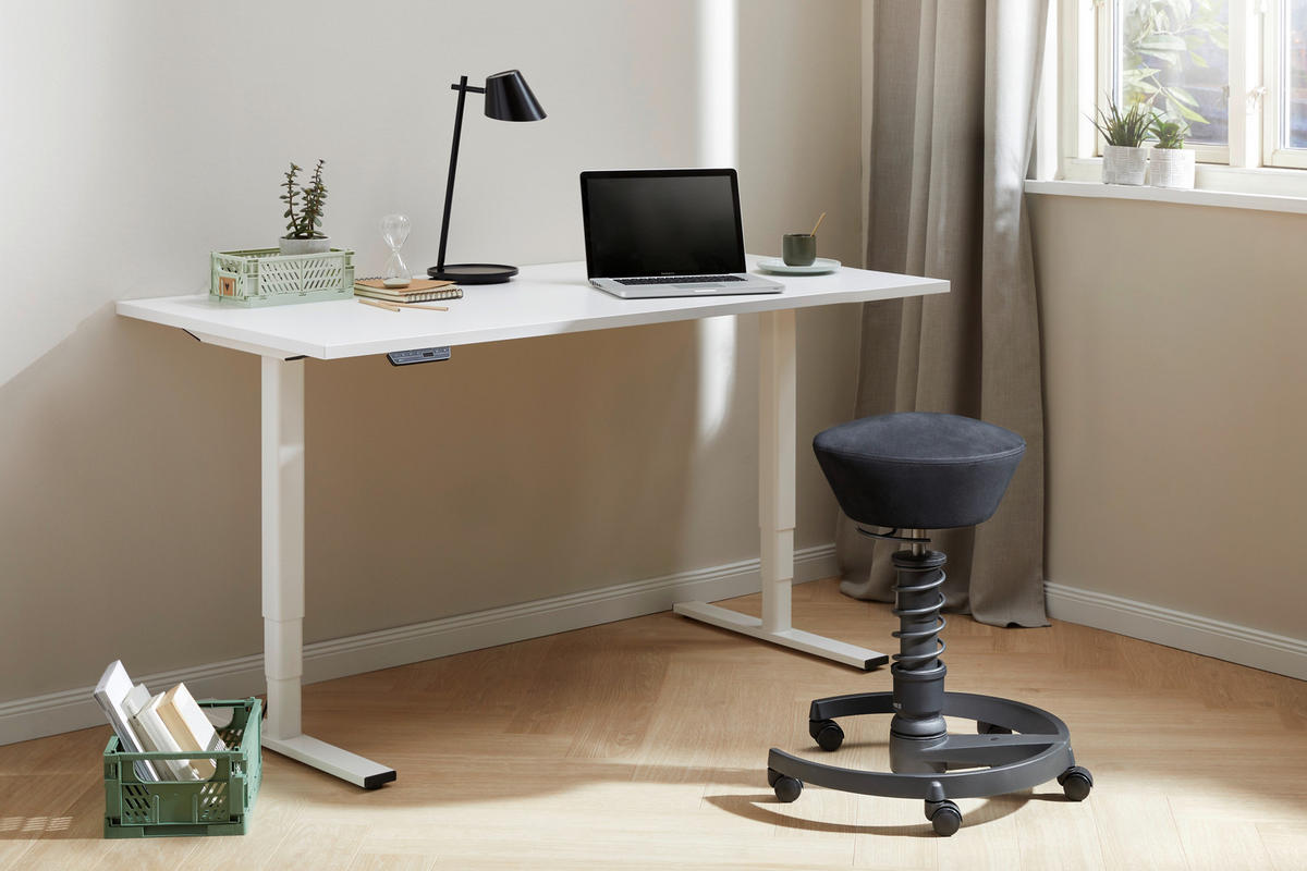 SCHREIBTISCH 160/80/56-124 cm  in Weiß  - Alufarben/Weiß, Design, Holzwerkstoff/Metall (160/80/56-124cm) - Voleo