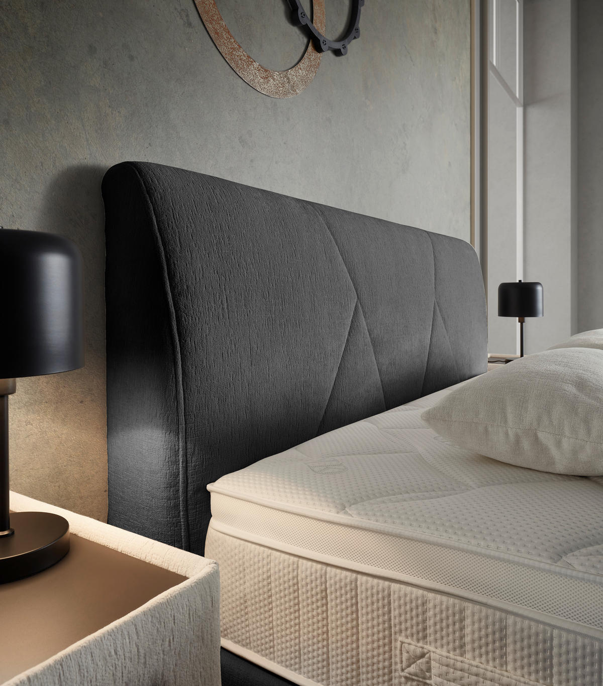 BOXSPRINGBETT 180/200 cm,  in Anthrazit, Topper, Matratzen, H2 + H2 = mittel  - Anthrazit/Schwarz, Design, Kunststoff/Textil (180/200cm) - Dieter Knoll