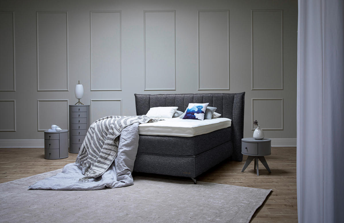 BOXSPRINGBETT 200/220 cm  in Dunkelgrau  - Dunkelgrau/Schwarz, KONVENTIONELL, Holz/Textil (200/220cm) - Sjöholm