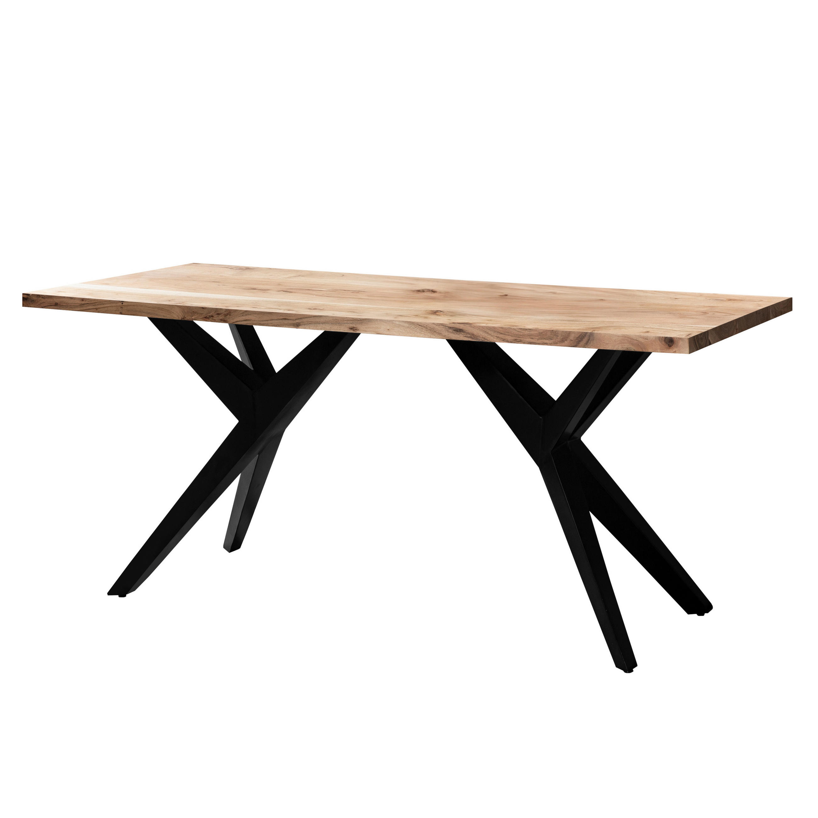 ESSTISCH Akazie massiv rechteckig Akaziefarben  - Schwarz/Akaziefarben, Design, Holz/Metall (160/80/76cm) - Livetastic