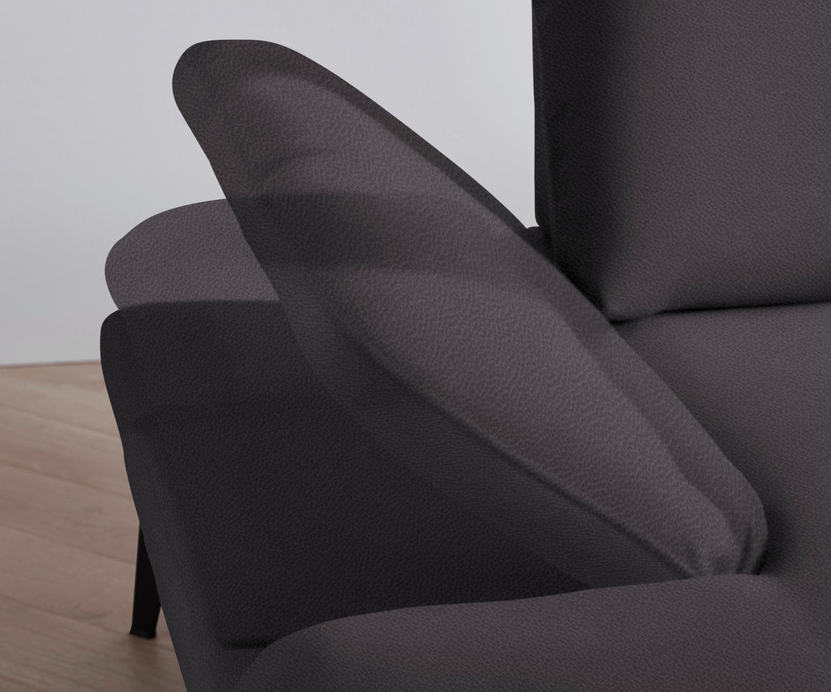 ECKSOFA in Flachgewebe Dunkelgrau  - Dunkelgrau/Schwarz, Design, Textil/Metall (289/180cm) - Stylife