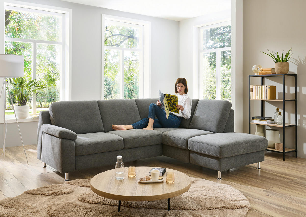 ECKSOFA in Webstoff Dunkelgrau  - Dunkelgrau/Alufarben, Konventionell, Textil/Metall (241/200cm) - Beldomo System