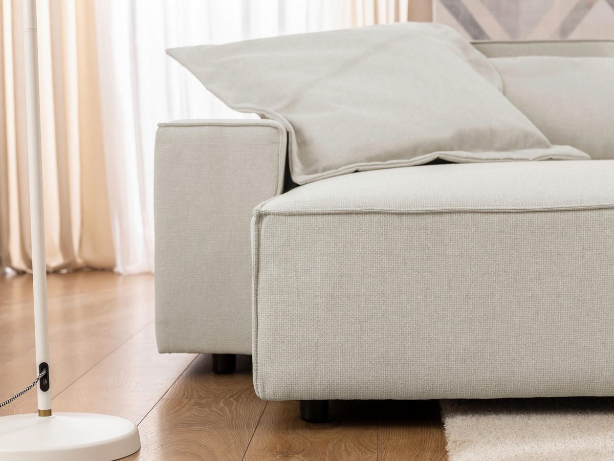 ECKSOFA Curduroy in Webstoff Ecru Rückenkissen  251/142 cm  - Ecru/Schwarz, Design, Kunststoff/Textil (251/142cm) - P & B