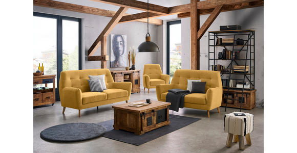 3-SITZER-SOFA in Webstoff Gelb  - Eichefarben/Gelb, Design, Holz/Kunststoff (200/105/84cm) - Carryhome