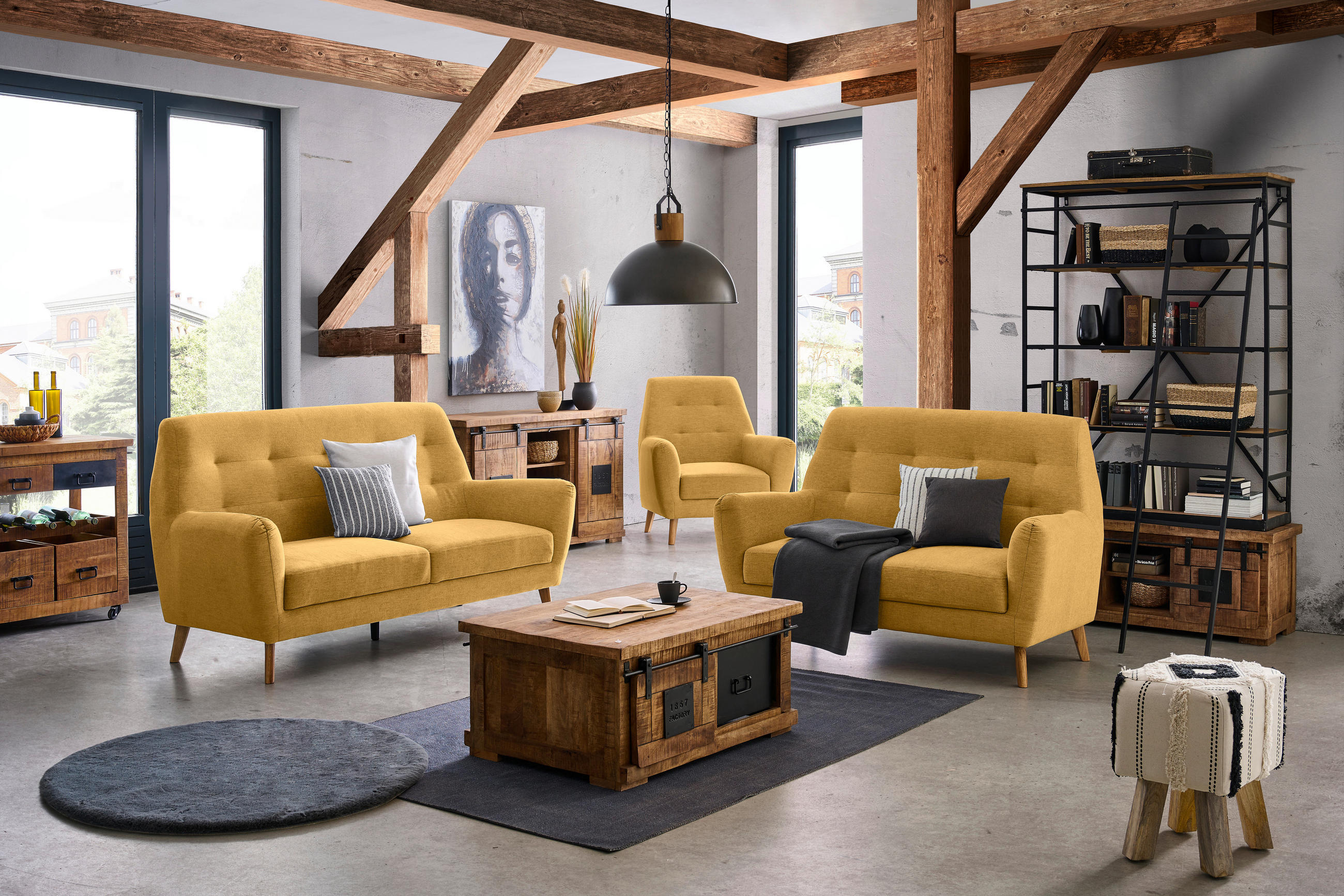 SESSEL Webstoff Gelb    - Eichefarben/Gelb, Design, Holz/Textil (90/105/84cm) - Carryhome