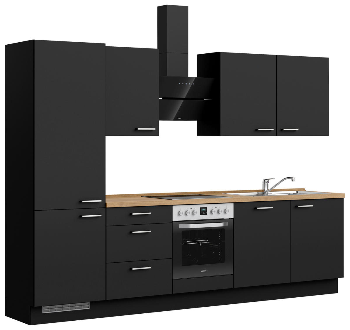 KÜCHENLEERBLOCK 300 cm   in Schwarz, Eichefarben  - Edelstahlfarben/Eichefarben, MODERN, Holzwerkstoff/Metall (300cm) - Nobilia