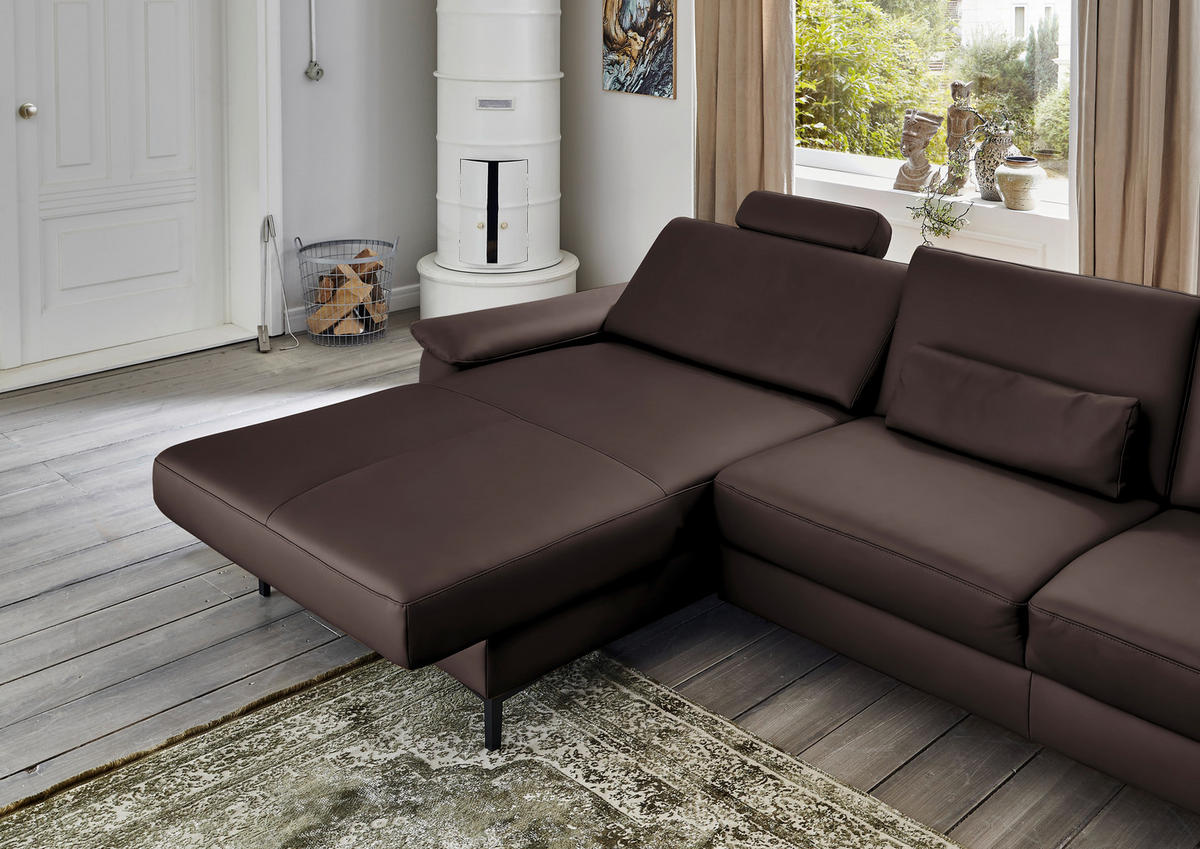 ECKSOFA in Echtleder Dunkelbraun  - Dunkelbraun/Schwarz, Design, Leder/Metall (176/334cm) - Dieter Knoll