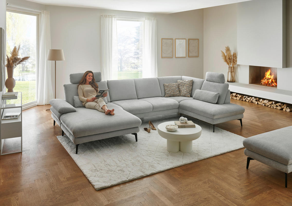 WOHNLANDSCHAFT Chenille, Flachgewebe Silberfarben  - Silberfarben/Schwarz, Design, Textil/Metall (180/344/208cm) - Dieter Knoll