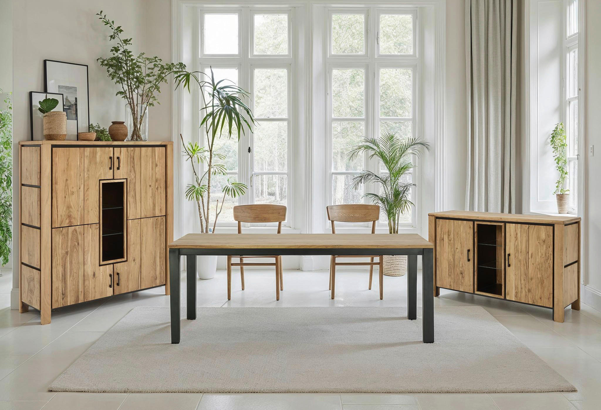 HIGHBOARD  in 150/150/40 cm  - Schwarz/Akaziefarben, Natur, Glas/Holz (150/150/40cm) - Livetastic