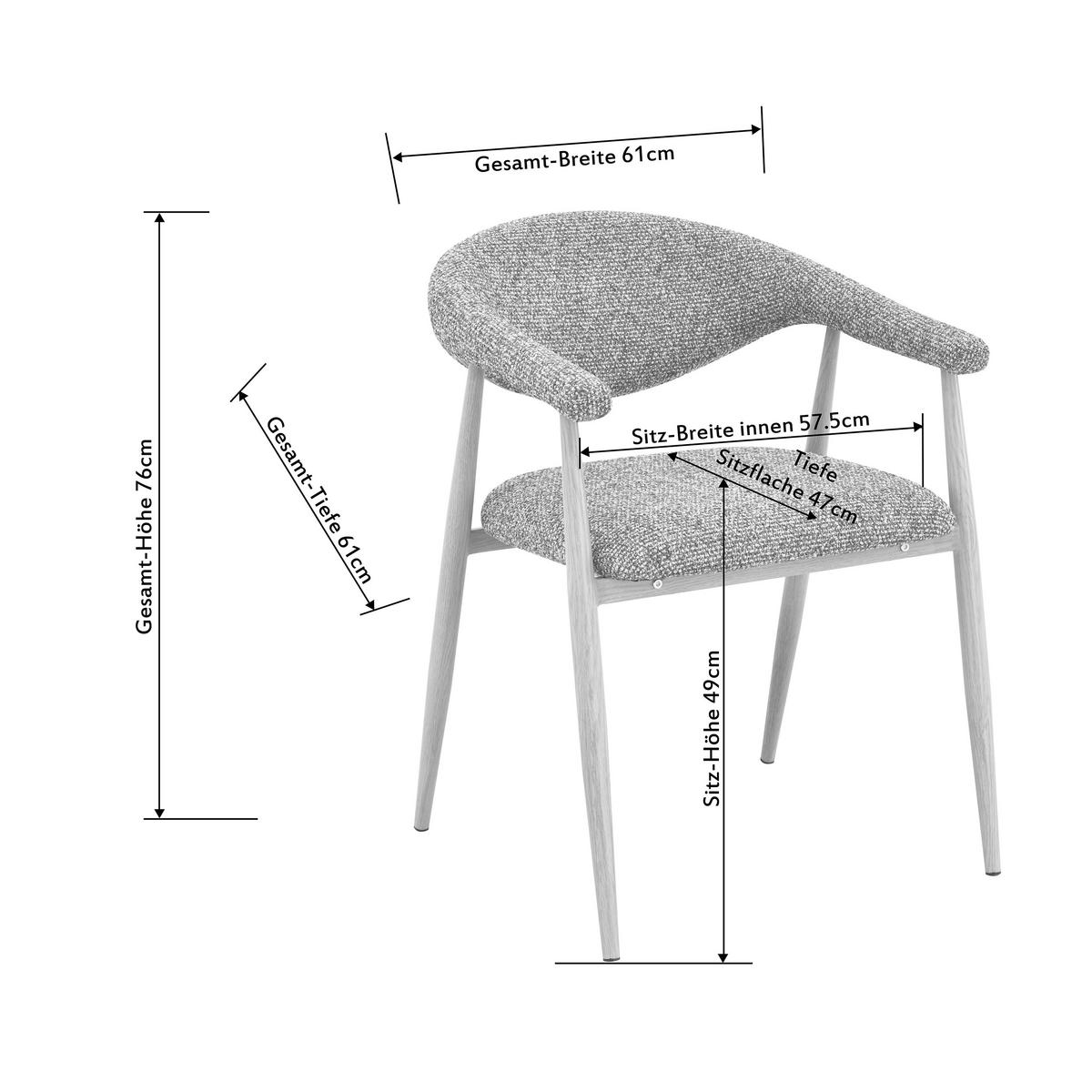 ARMLEHNSTUHL  Stoffauswahl Bouclé  Braun, Eichefarben  - Eichefarben/Braun, Design, Textil/Metall (58/78/60cm) - Lomoco