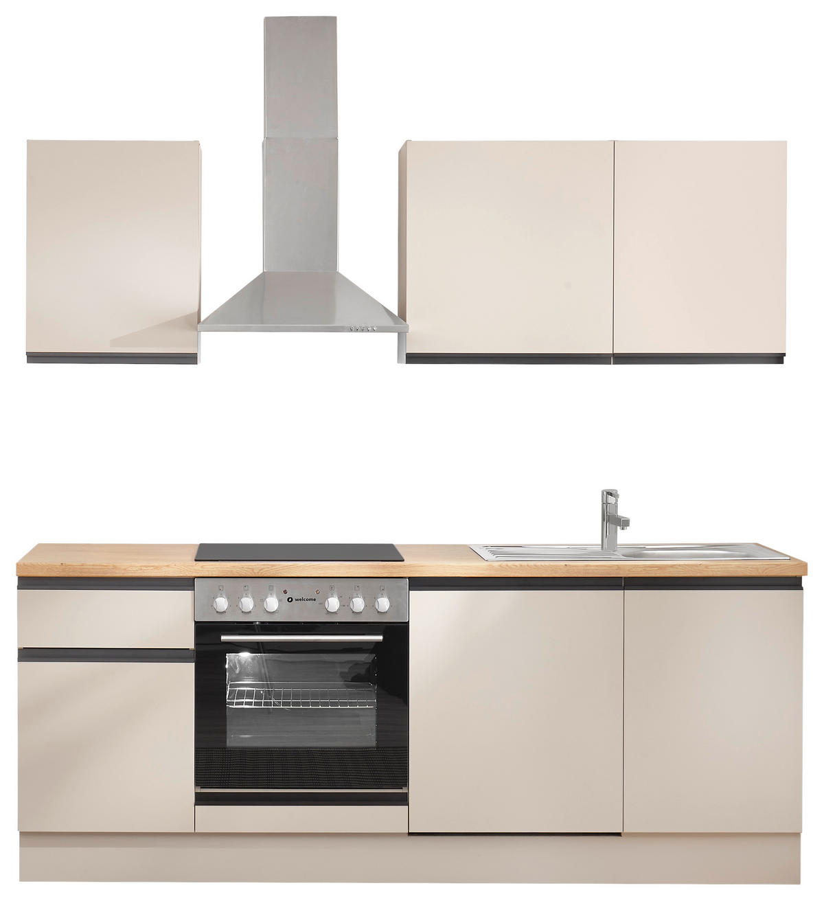 KÜCHENBLOCK 220 cm   in Seidengrau  - Eichefarben/Seidengrau, Trend, Holzwerkstoff/Metall (220cm) - P & B