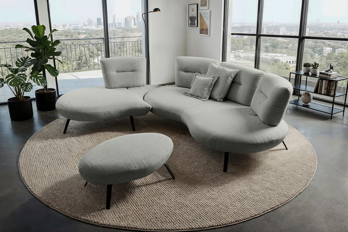 BIGSOFA Flachgewebe Hellgrau  - Hellgrau/Schwarz, Design, Textil/Metall (456/93/138cm) - Moderano