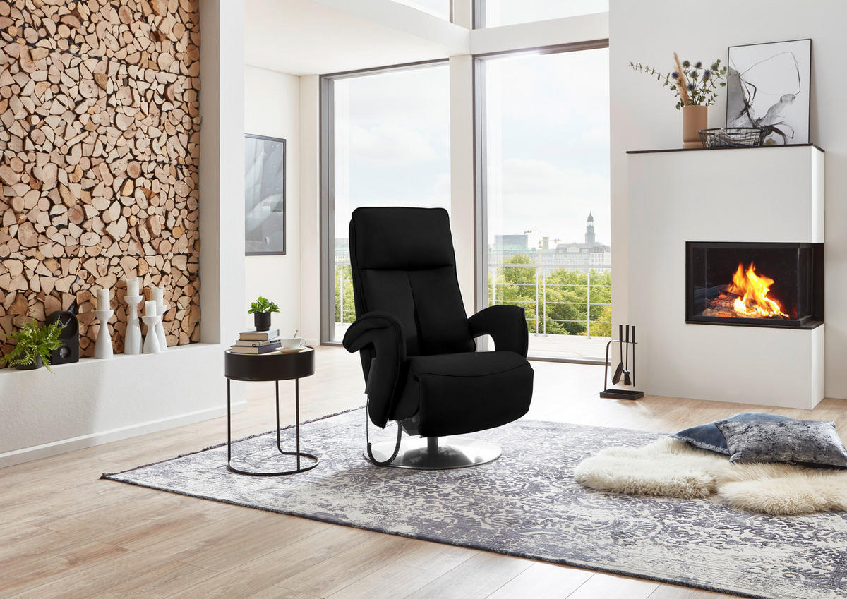 RELAXSESSEL in Leder Schwarz  - Chromfarben/Schwarz, Design, Leder/Metall (77/110/87cm) - Valdera