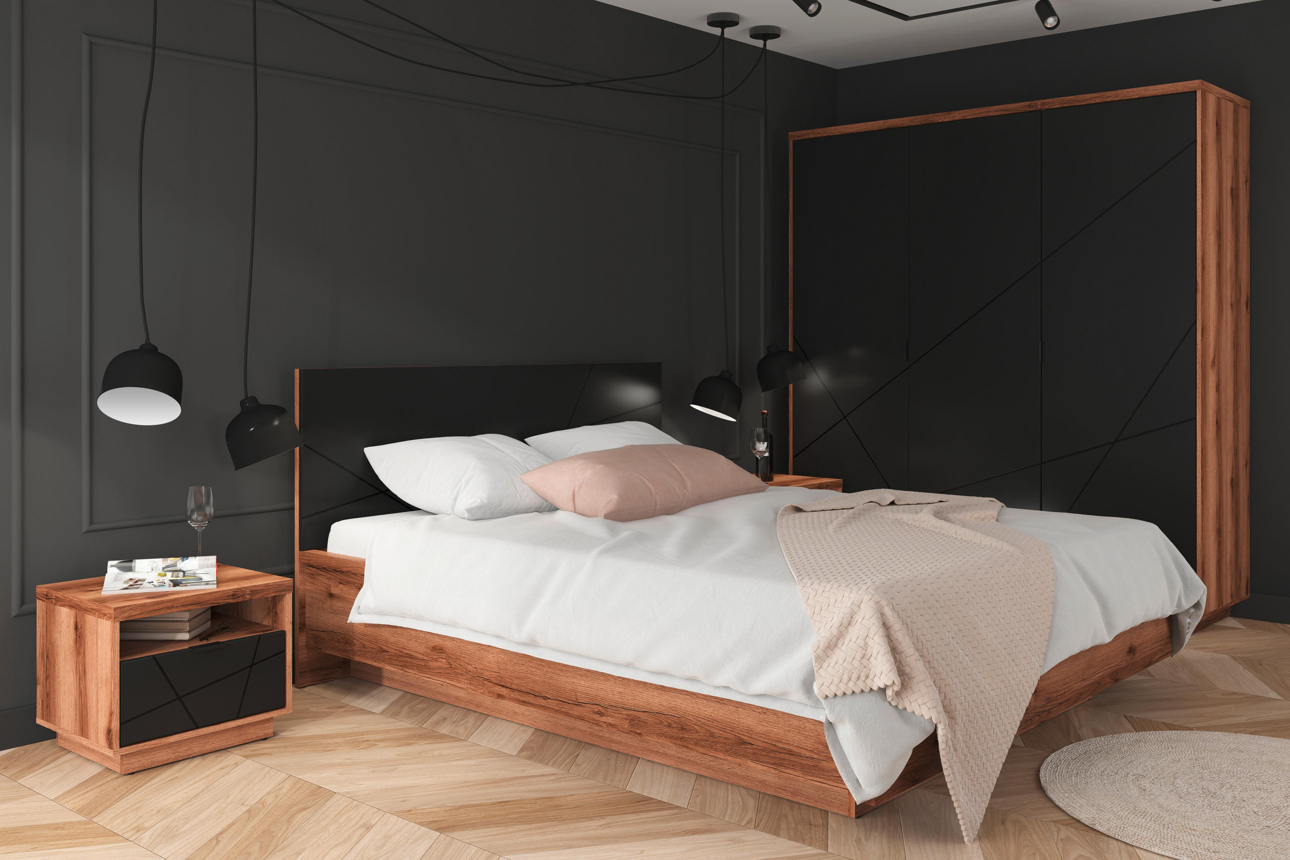 Thumbnail - Mid.you Nachttisch, Schwarz, Eiche, Holzwerkstoff, 1 Schublade(n) Schubladen, rechteckig, rund, 50x42.5 cm, Schlafzimmer...