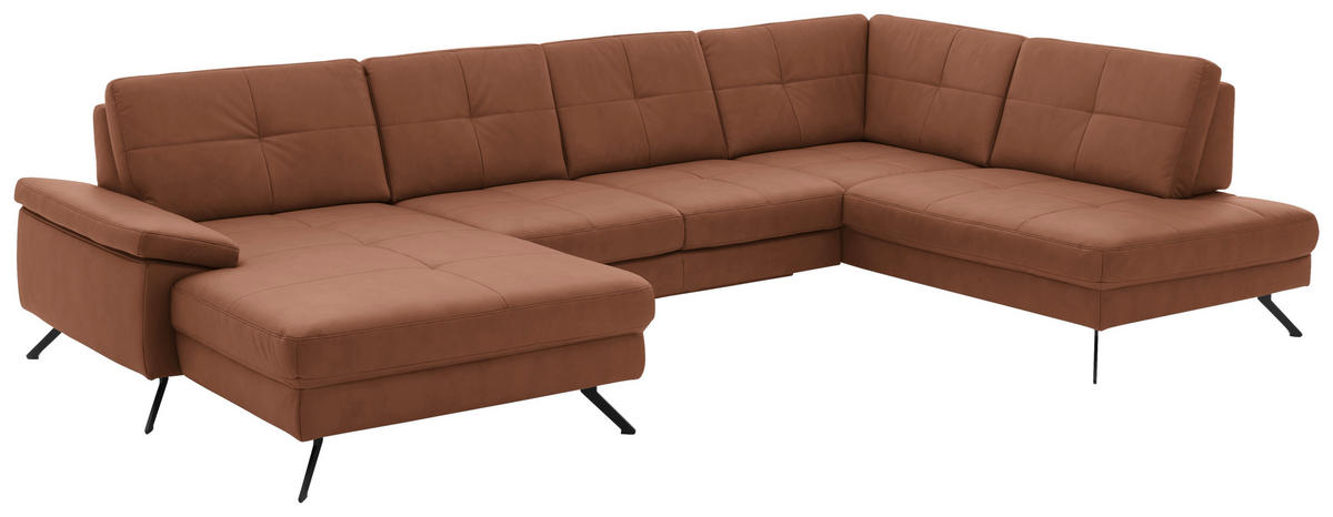 WOHNLANDSCHAFT in Lederlook, Mikrofaser Braun  - Schwarz/Braun, Design, Textil/Metall (345/220cm) - Beldomo System