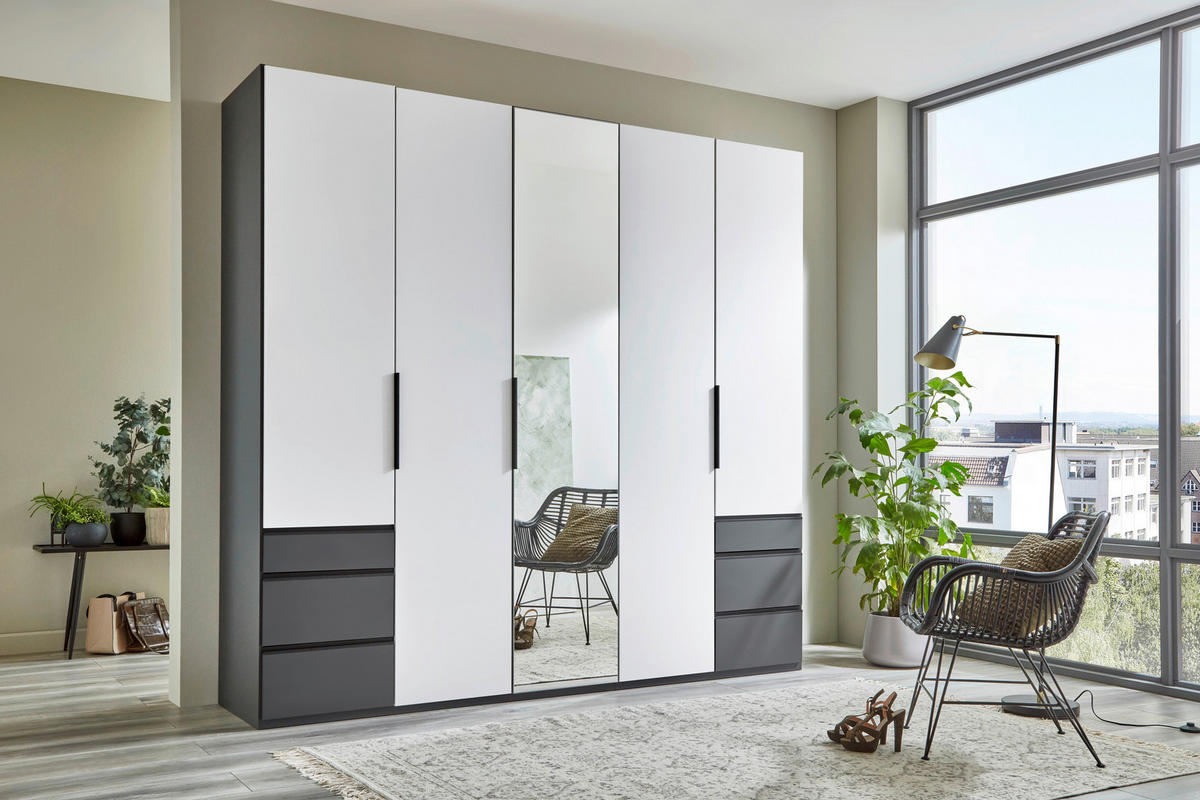 DREHTÜRENSCHRANK in Graphitfarben, Weiss  - Weiss/Schwarz, Konventionell, Holzwerkstoff/Metall (250/236/58cm) - Hom`in