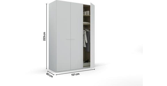 DREHTÜRENSCHRANK 151/223/60 cm 3-türig Hellgrau - Hellgrau, Trend, Glas/Holzwerkstoff (151/223/60cm) - Novel