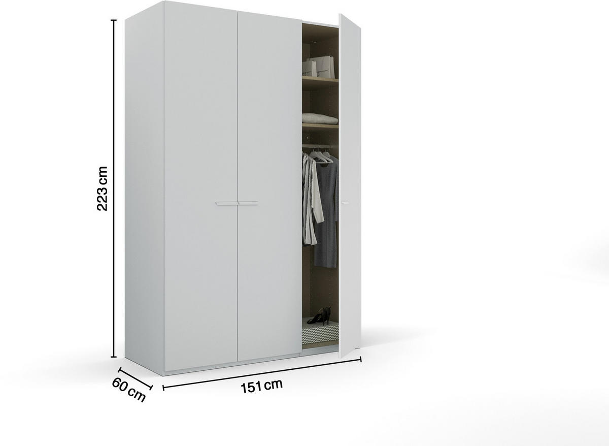DREHTÜRENSCHRANK in Hellgrau  - Hellgrau, Trend, Glas/Holzwerkstoff (151/223/60cm) - Novel