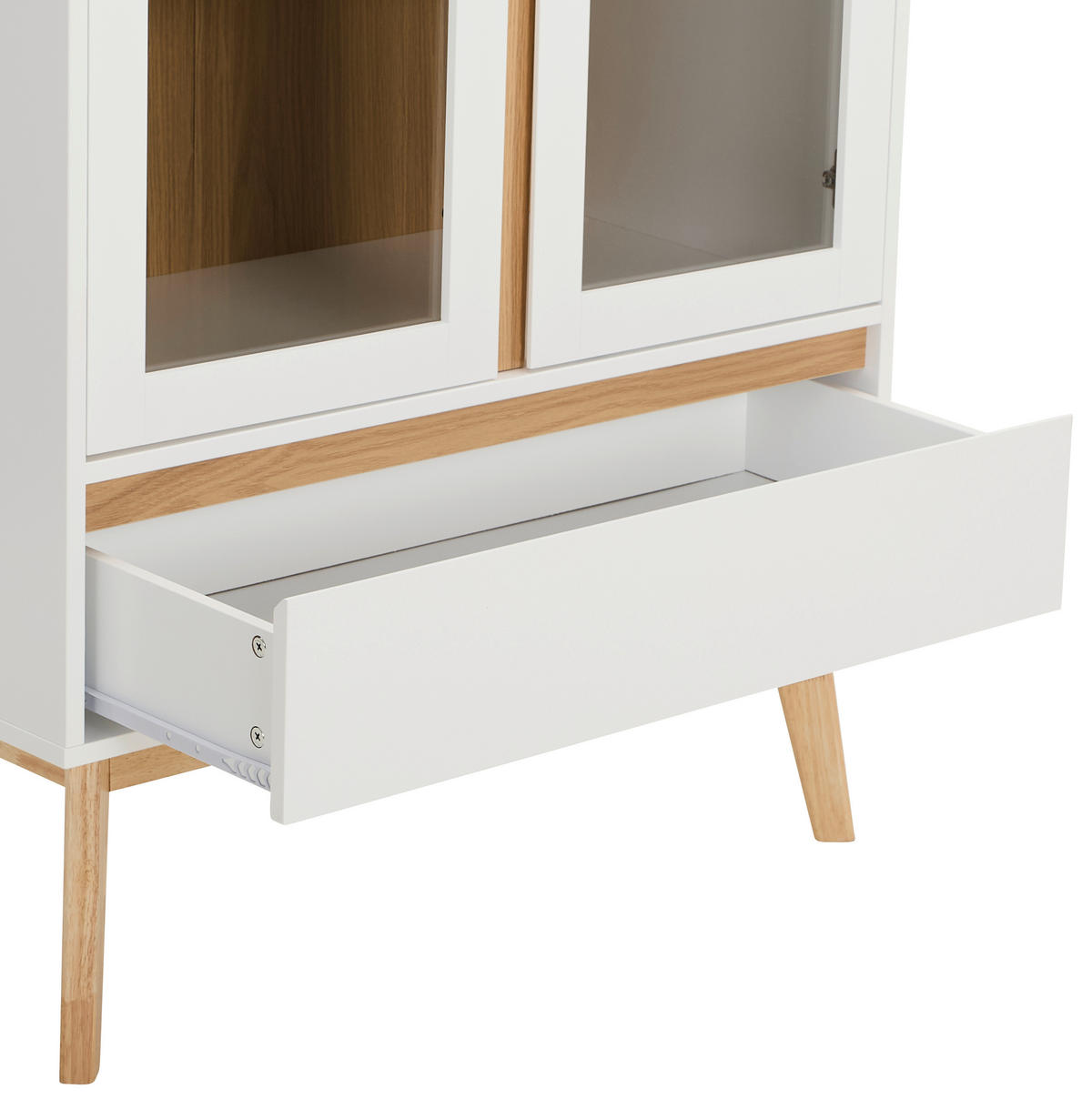 VITRINE  in massiv Kautschukholz Naturfarben, Weiß - Weiß/Naturfarben, Design, Glas/Holz (80/149/40cm) - MID.YOU