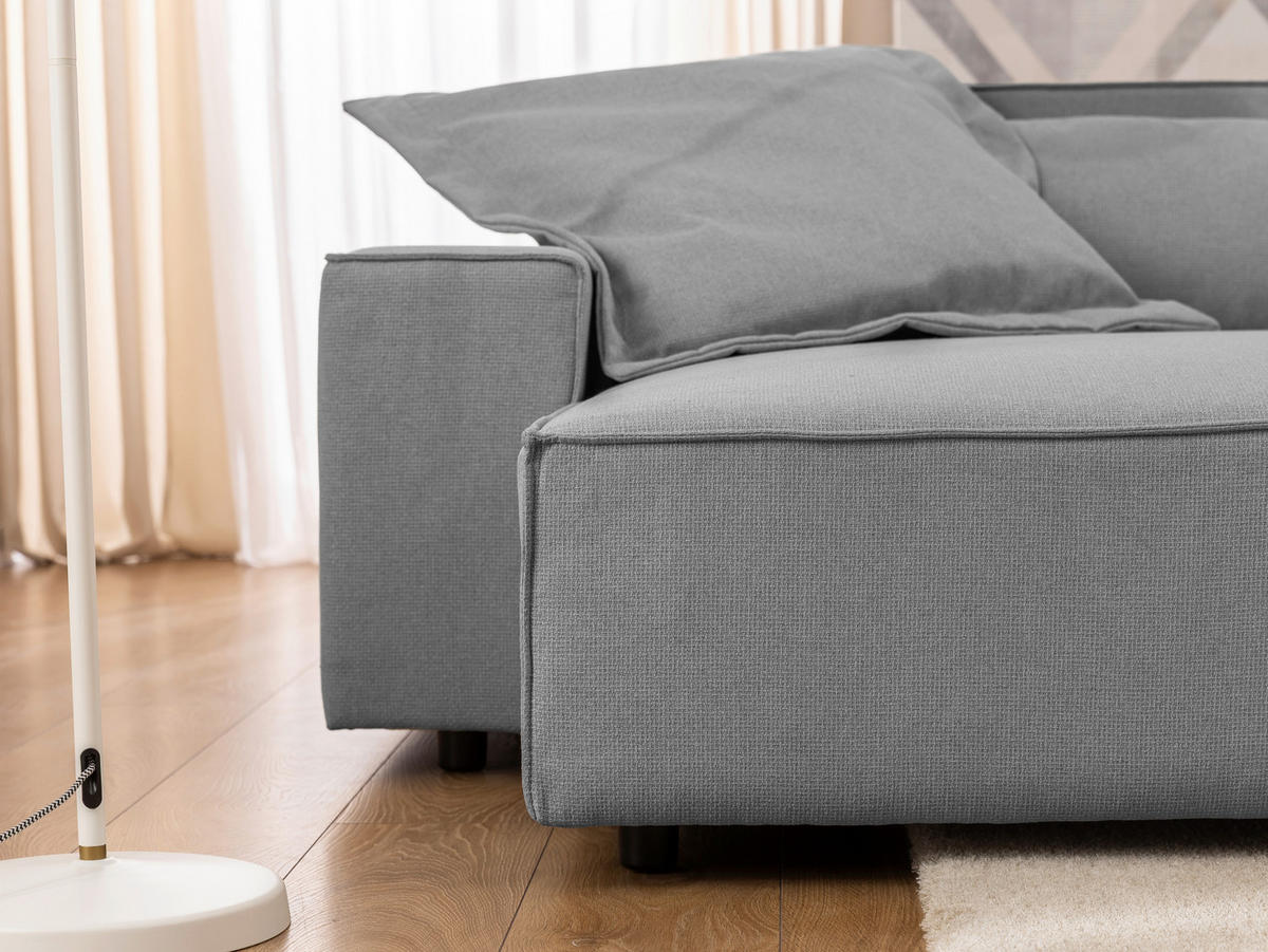ECKSOFA Webstoff Hellgrau  - Hellgrau/Schwarz, Design, Kunststoff/Textil (251/142cm) - P & B
