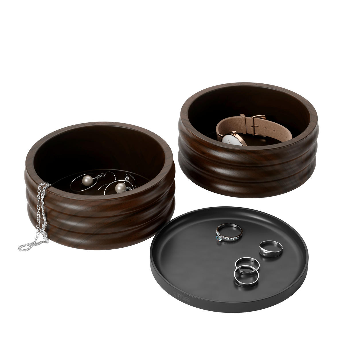 TRUHLIČKA NA ŠPERKY - černá/barvy vlašských ořechů, Konvenční, kov/dřevo (12.7/11.7/12cm) - Umbra