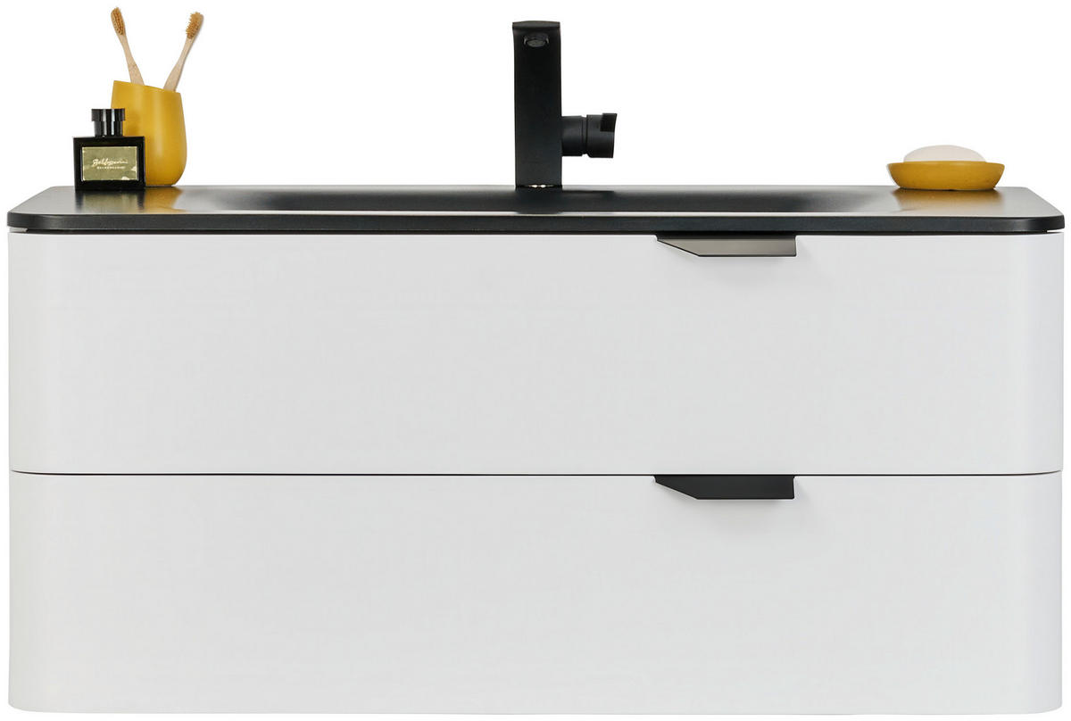 WASCHTISCHKOMBI  - Weiss/Schwarz, Design, Holzwerkstoff/Stein (100/47/50cm) - home24